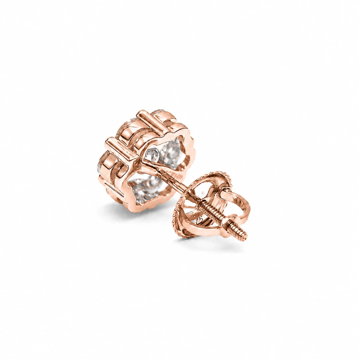 Flower Diamond Studs in 14K rose gold, 1.00ctw, side view