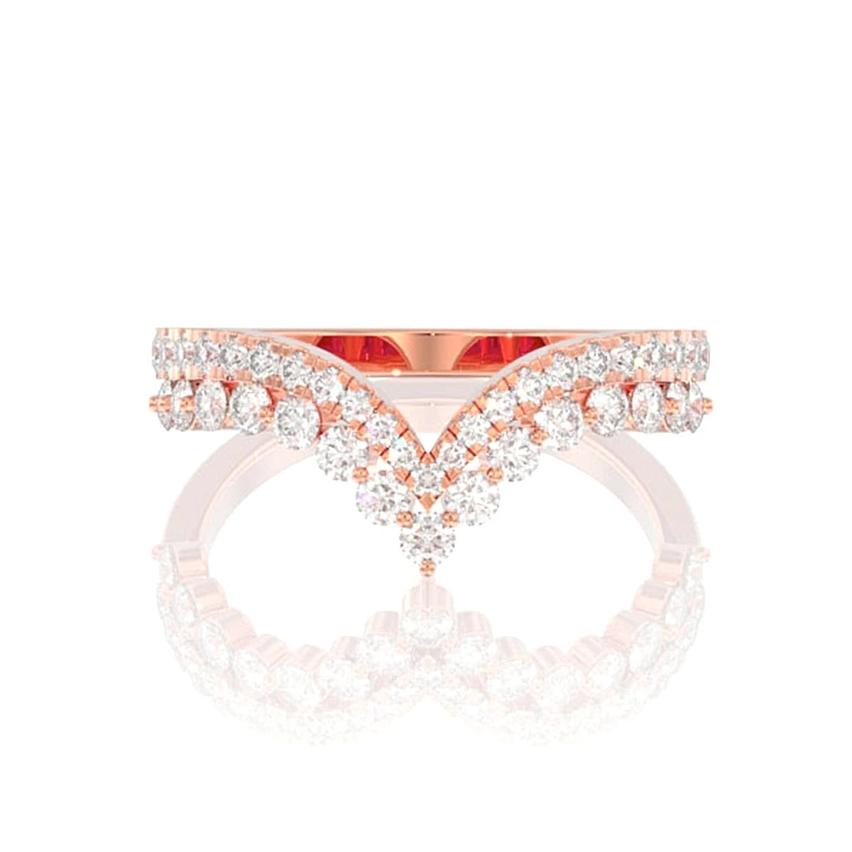 Two Row Tiara Crown Ring in 14K rose gold, front view