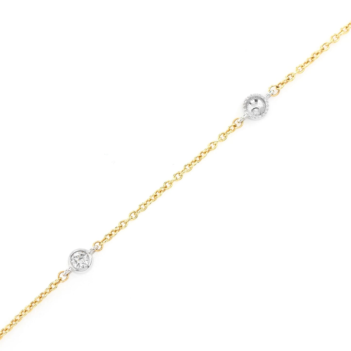 Bead & Bezel Diamond Bracelet in 14K yellow gold, 0.10ctw, angled view