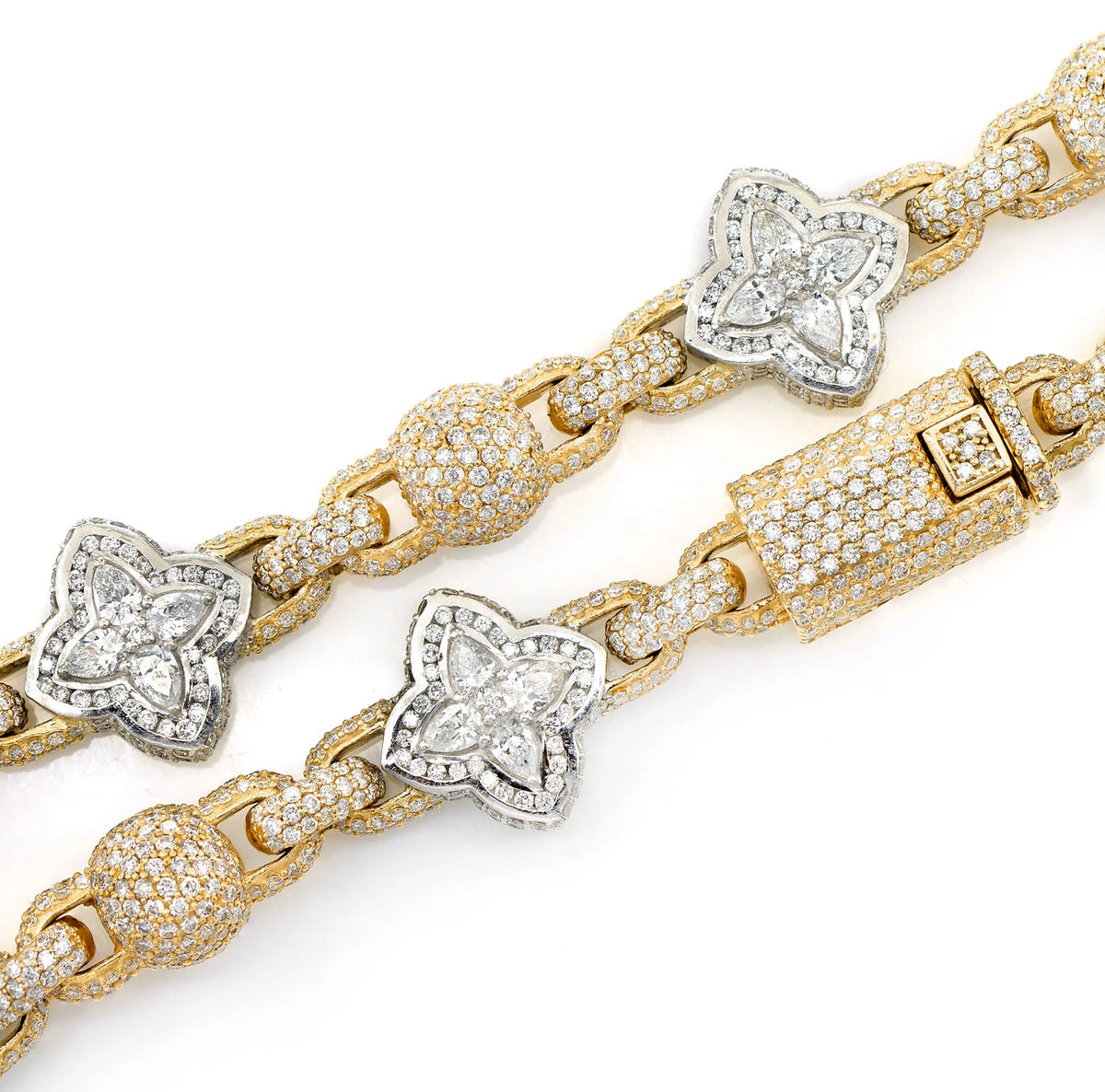 Beaded Floral Marquise Diamond Link Necklace
