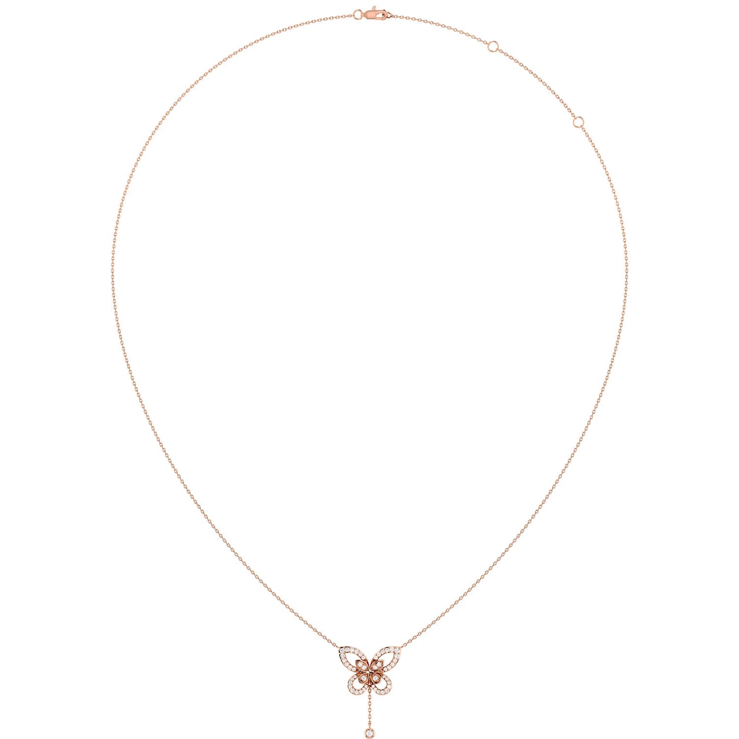 Butterfly Diamond Necklace in 14K rose gold, angled view
