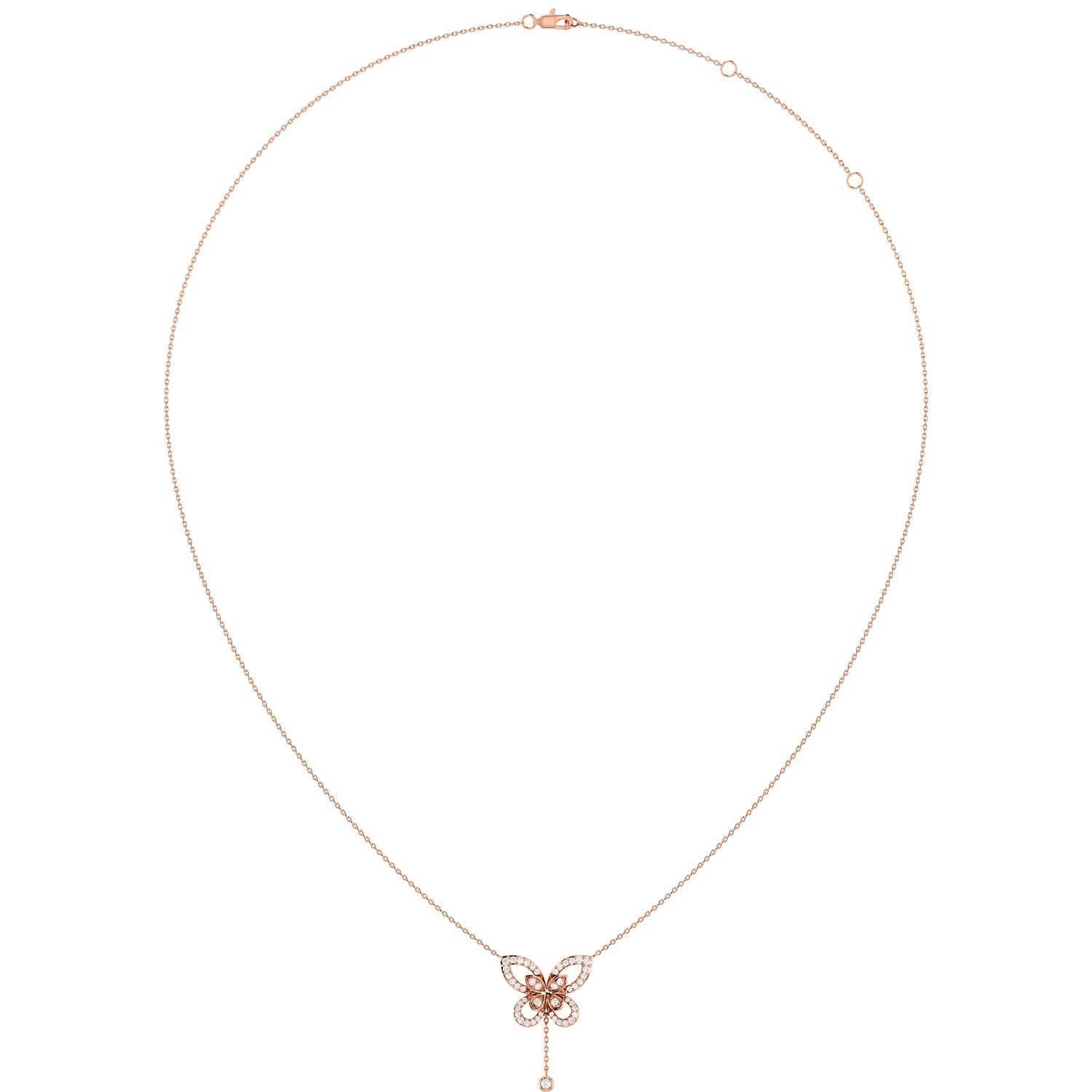 Butterfly Diamond Necklace in 14K rose gold, angled view
