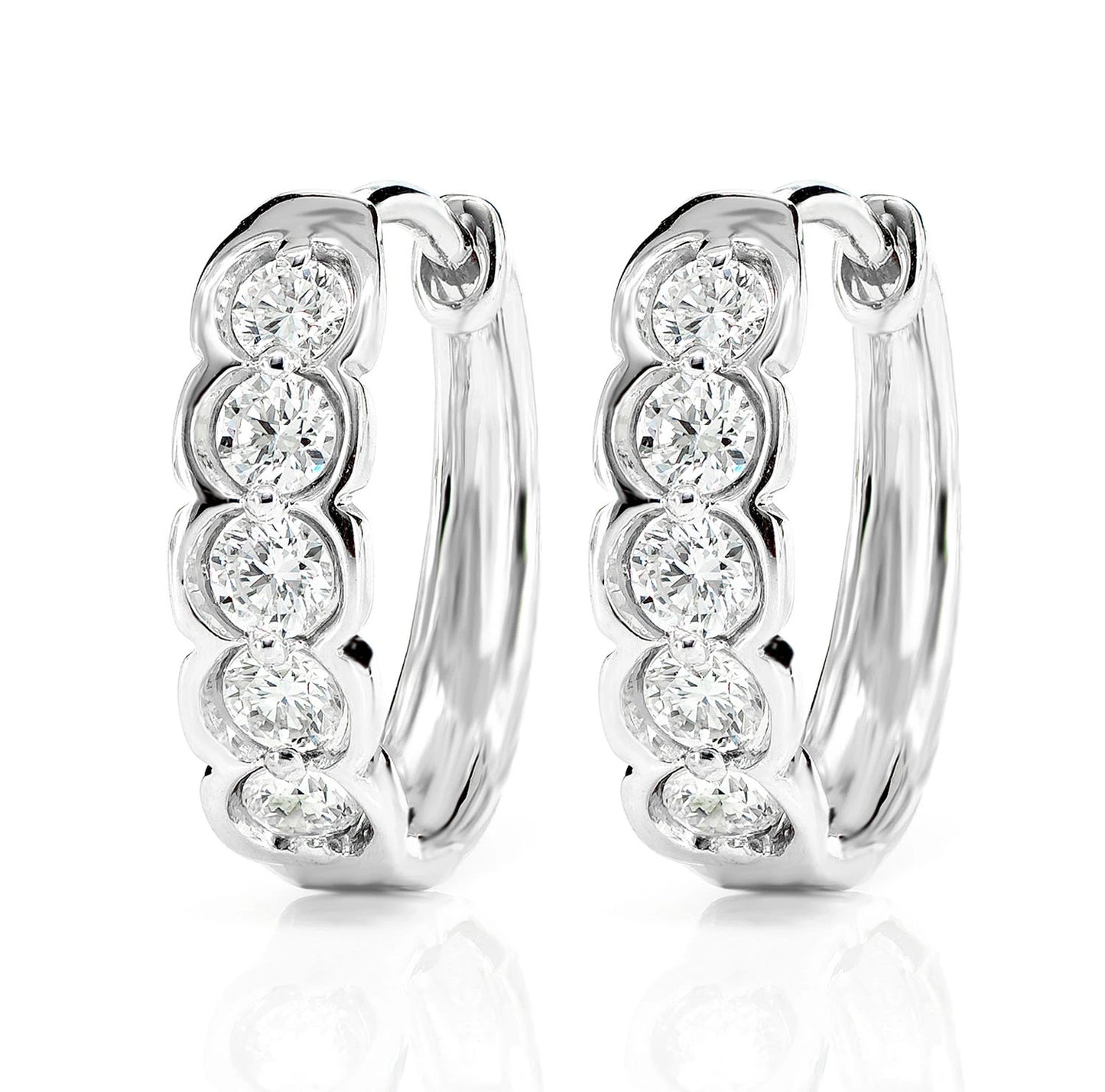 Diamond Round Caterpillar Hoop Earrings