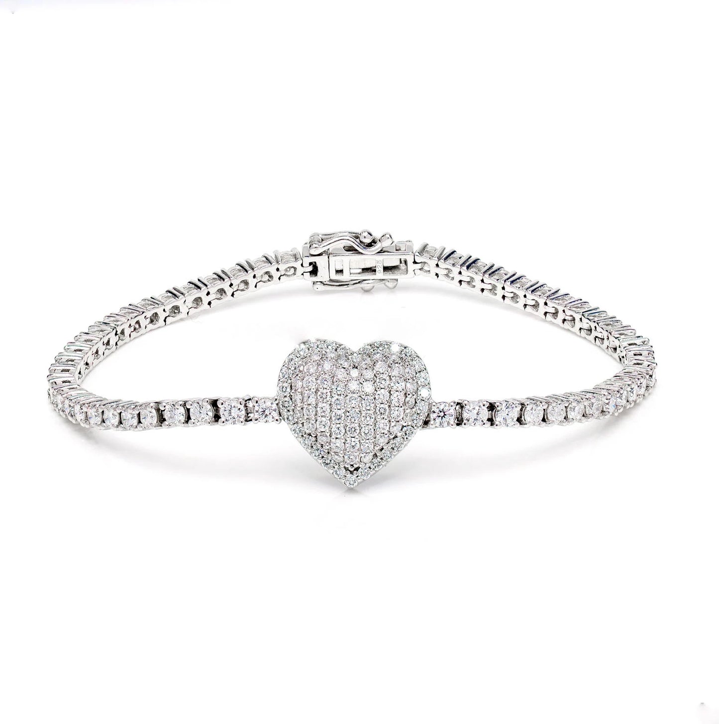 Sterling Silver Bubbly Heart Lab Diamond Bracelet