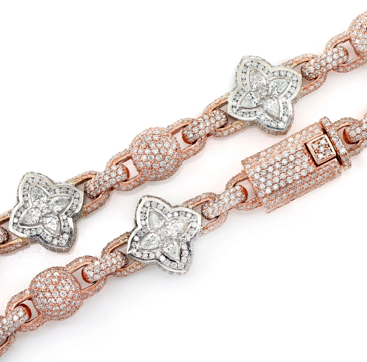 Beaded Floral Marquise Diamond Link Necklace