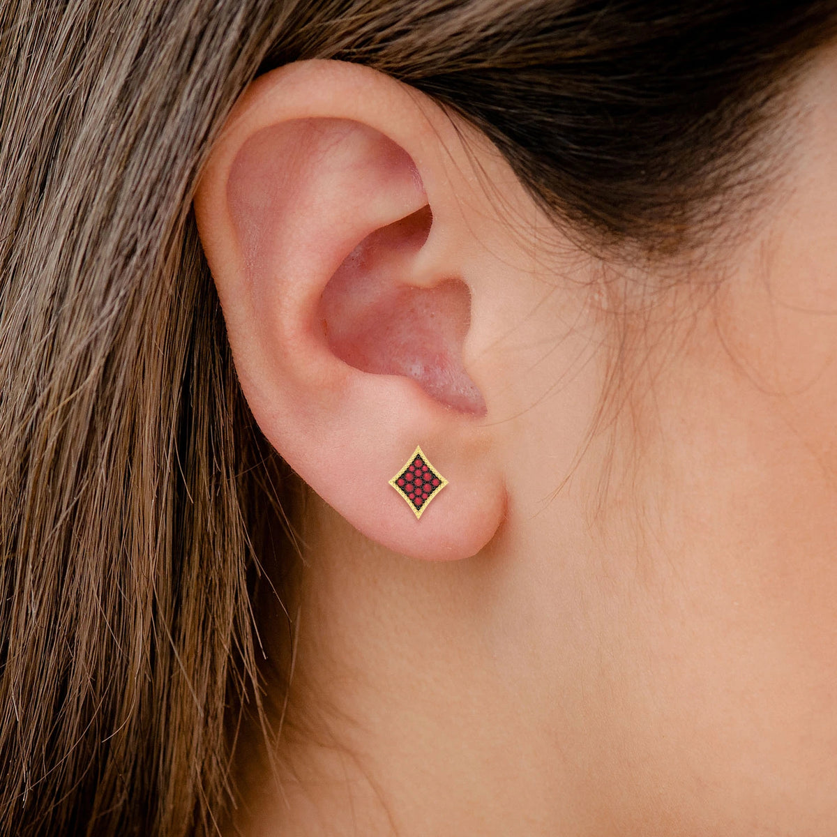 Diamond Playing Card Ruby Stud Earrings