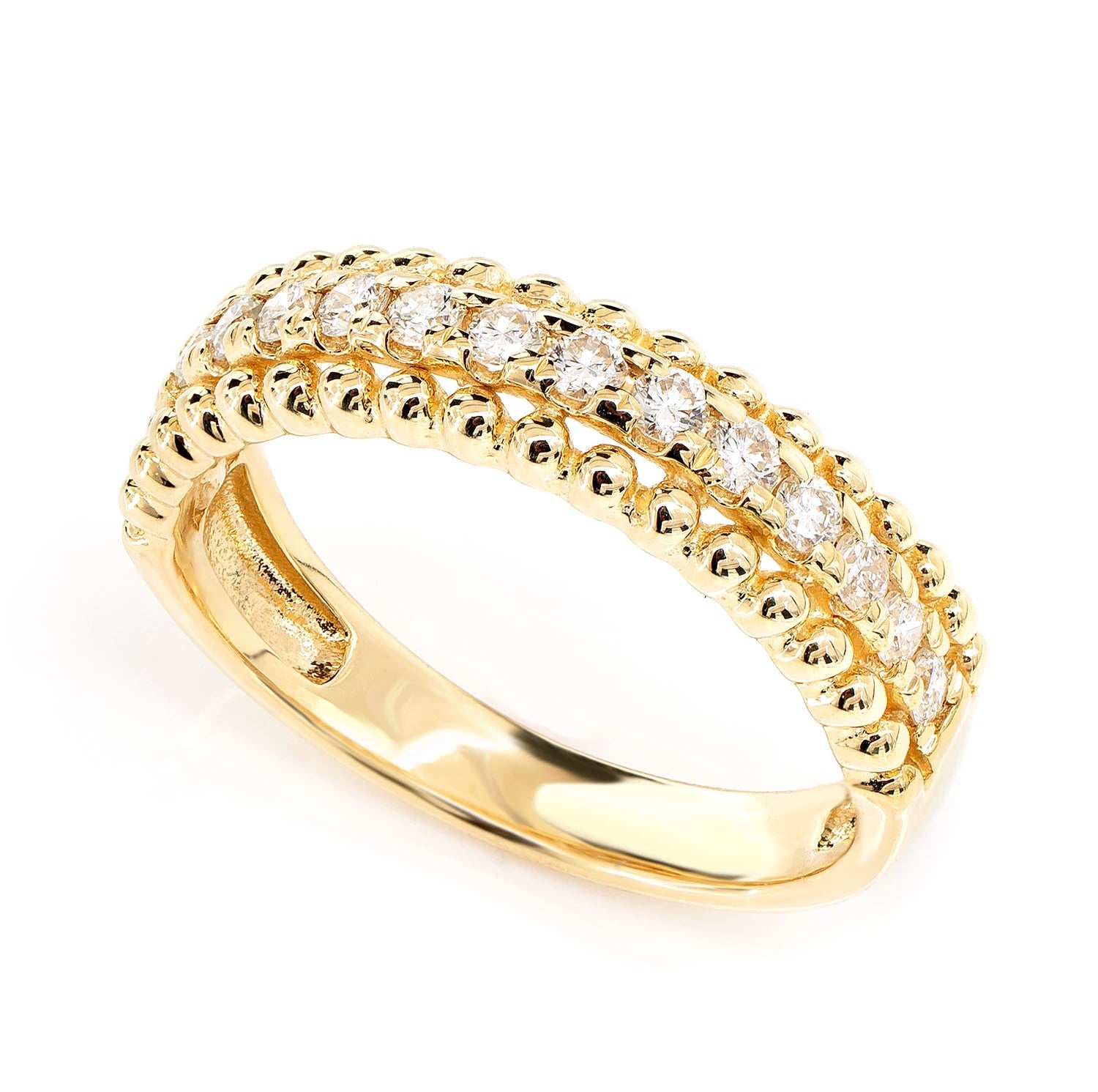 Beaded Border Diamond Band in 14K yellow gold, detail view