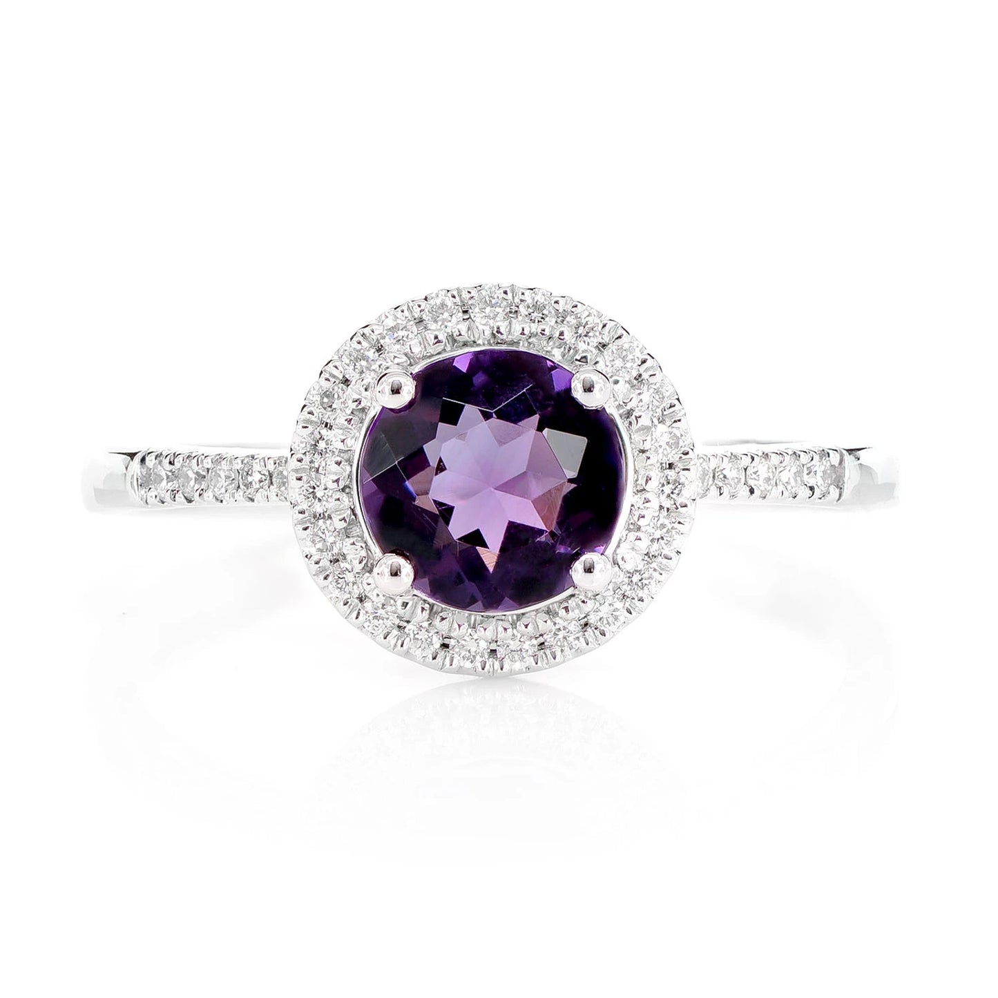 Purple Amethyst and Diamond Halo Ring