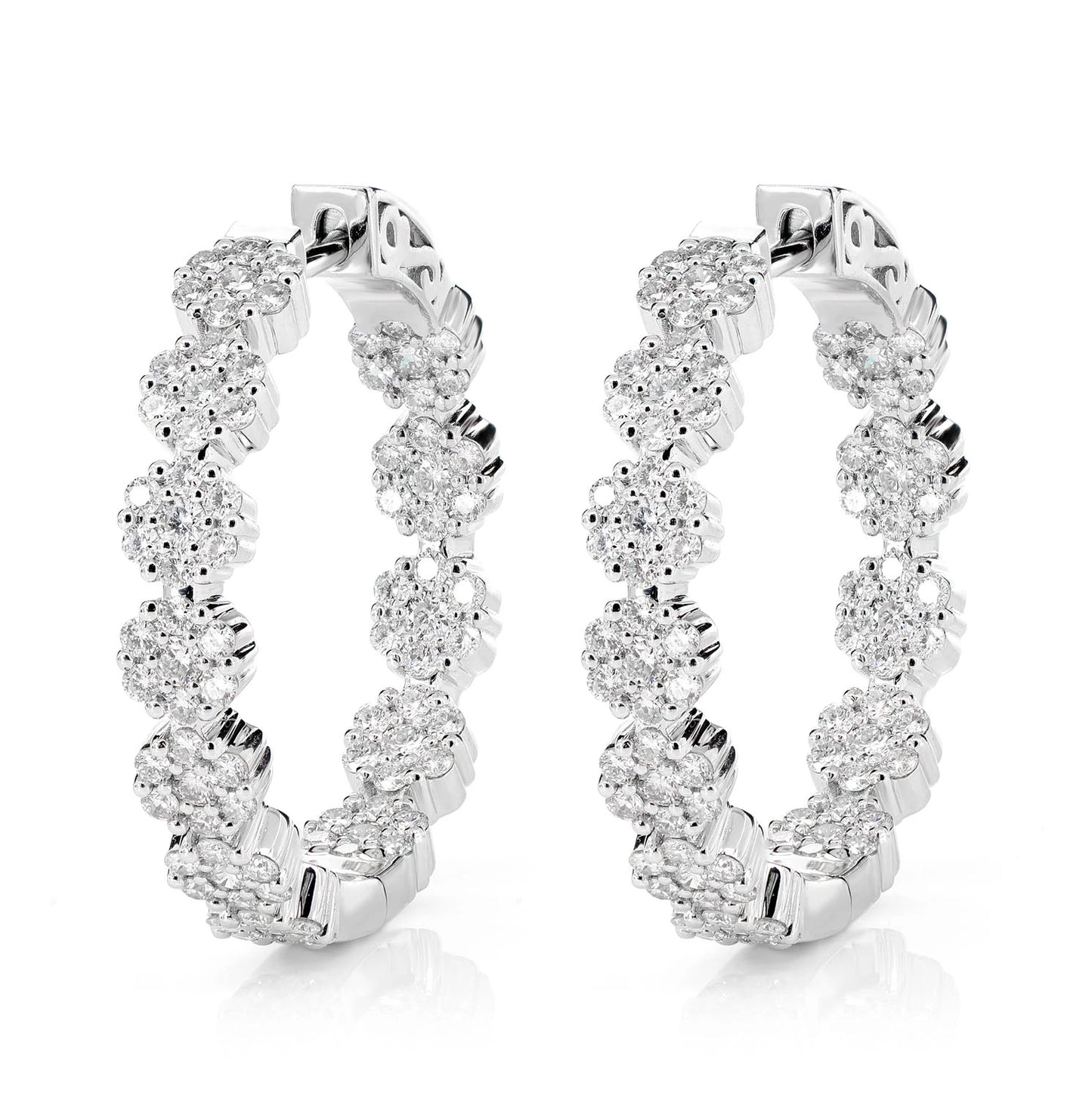 Diamond Flower Inside Outside Hoop Earrings