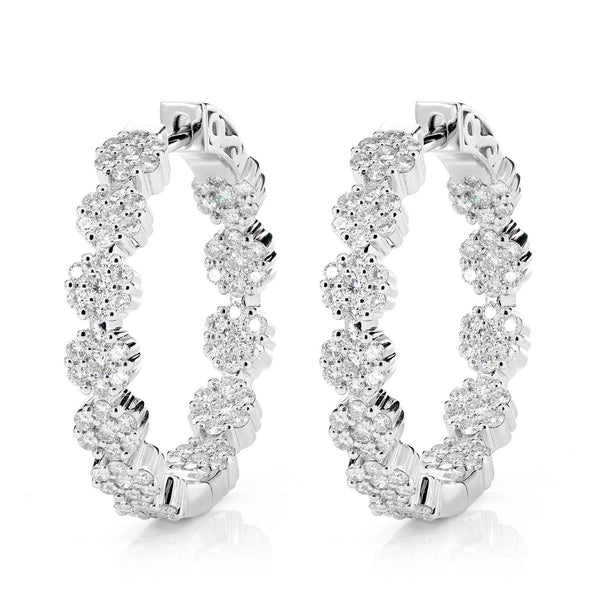 Diamond Flower Inside Outside Hoop Earrings