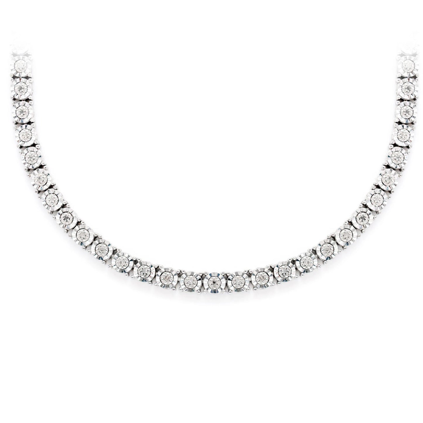 Sterling Silver 4mm Miracle Set Lab Diamond Tennis Necklace