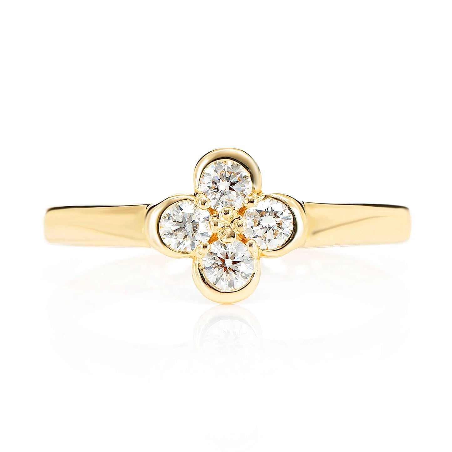 Clover Bezel Diamond Ring in 14K yellow gold, front view