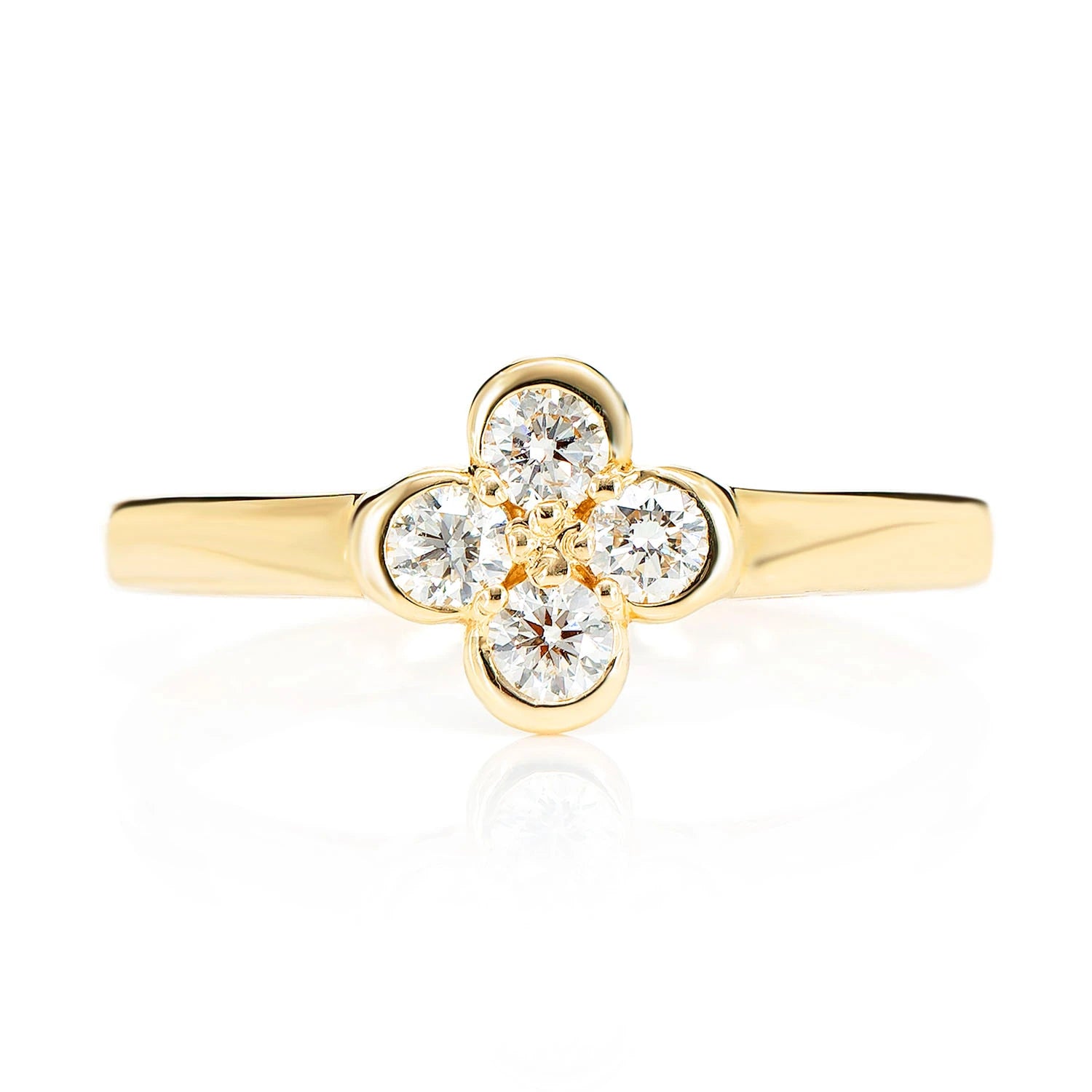 Clover Bezel Diamond Ring in 14K yellow gold, front view