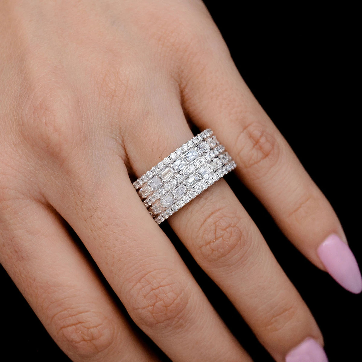 Five Row Baguette and Diamond Band Ring