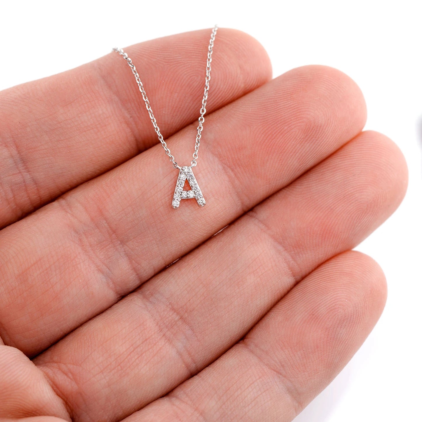 Any Letter Diamond Necklace in 14K gold, detail view