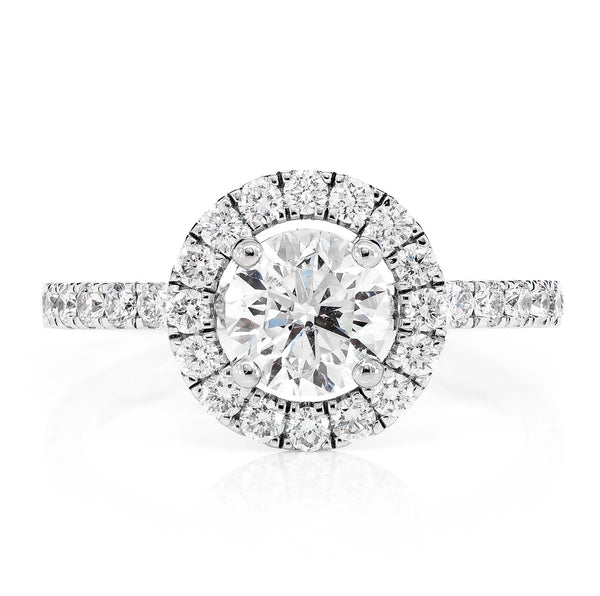 One Row Halo Diamond Engagement Ring