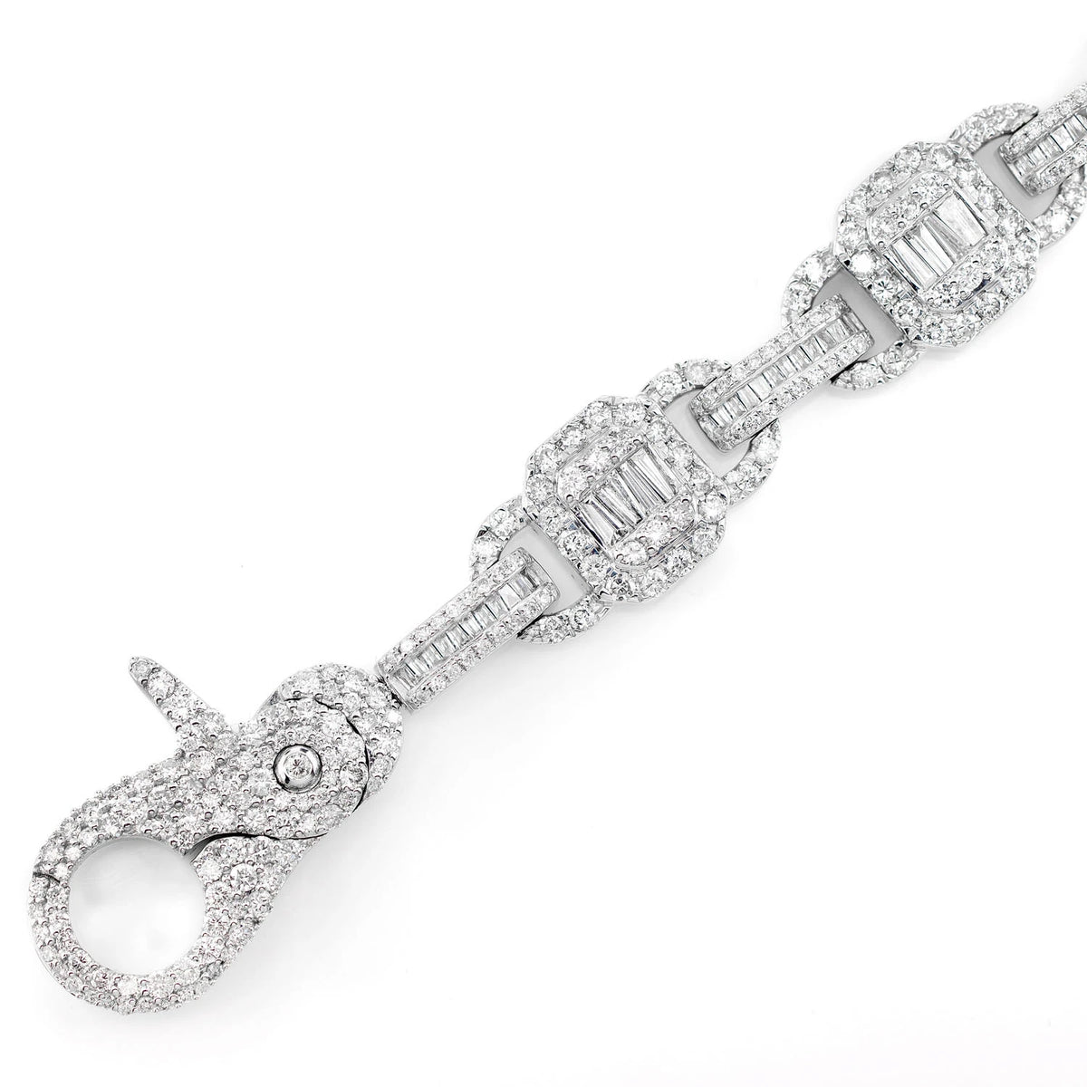 Square Frame Baguette and Round Diamond Link Bracelet