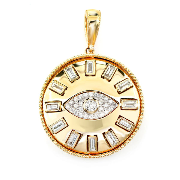 Evil Eye Baguette Diamond Medallion Pendant