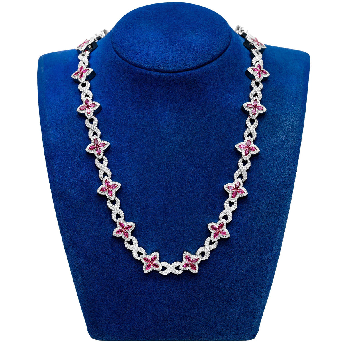 Ruby Diamond Marquise Flower Infinity Link Necklace