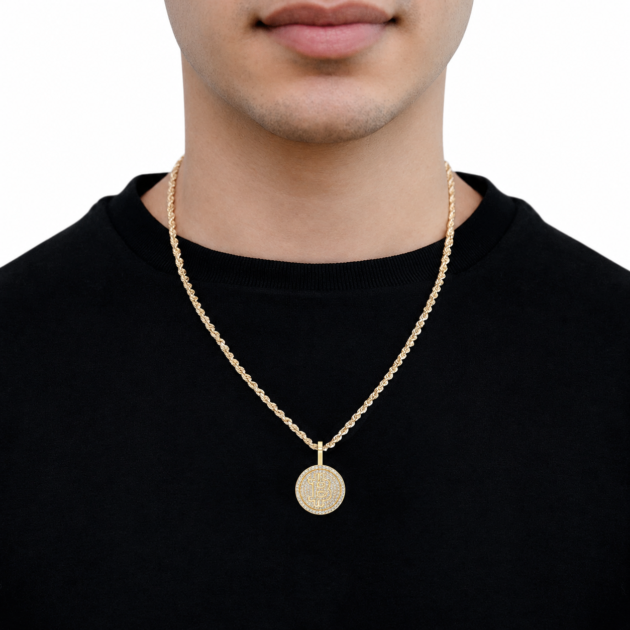 Bitcoin Diamond Pendant in 14K yellow gold, angled view