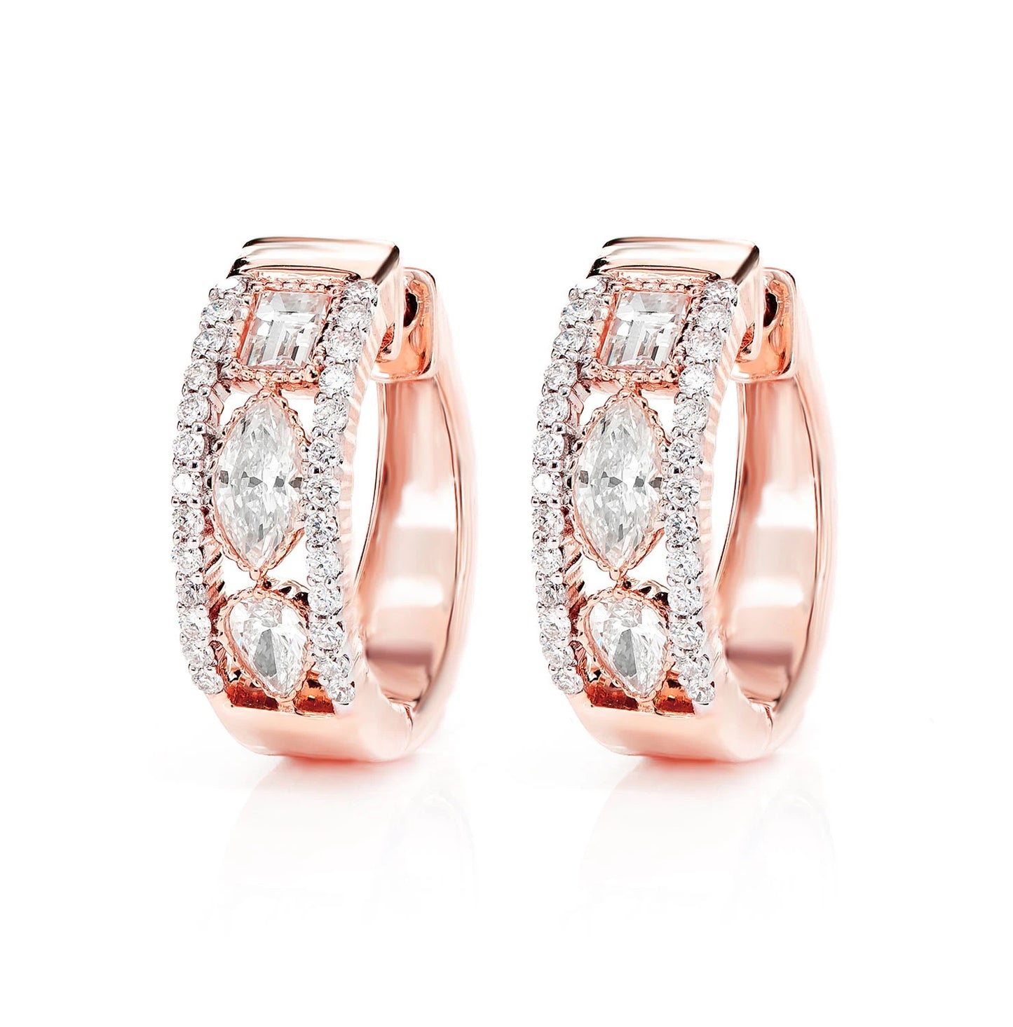 Open Diamond Multi Shape Hoop Earrings