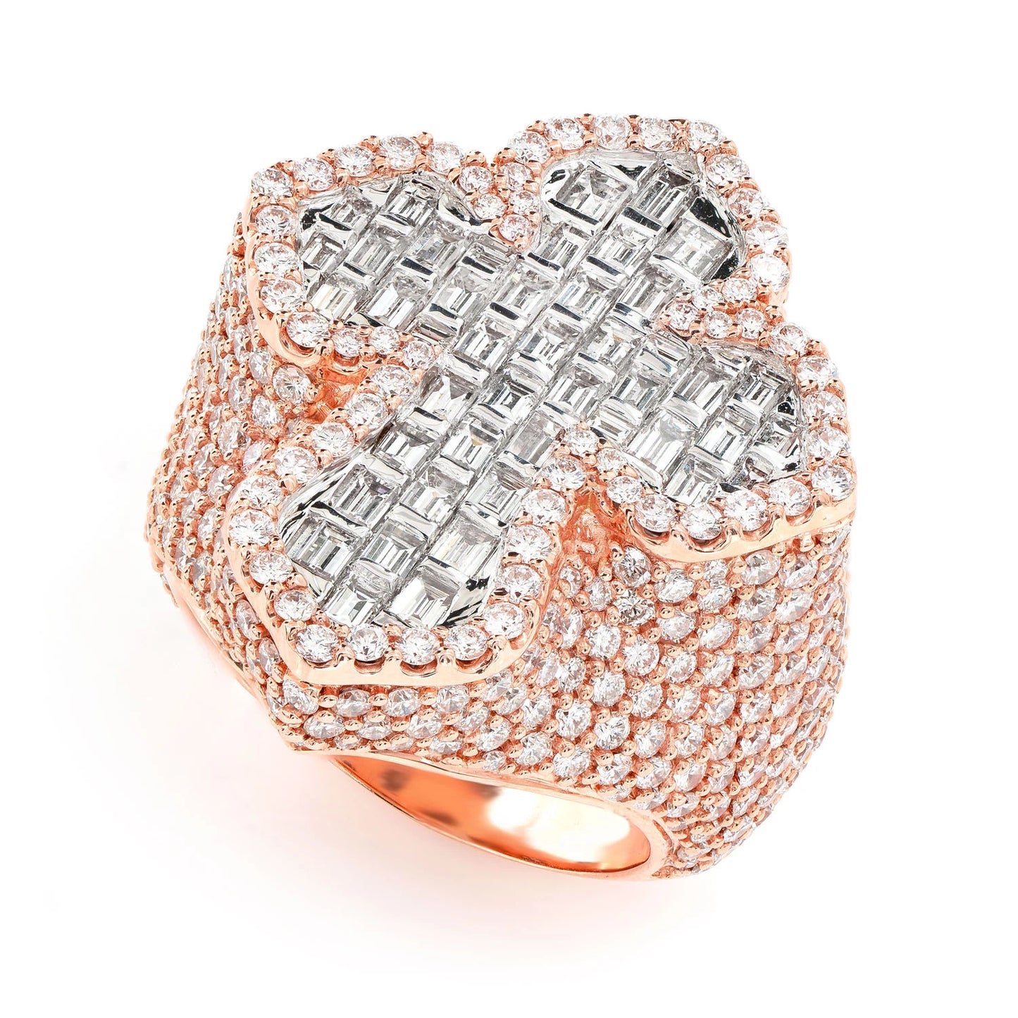 Deluxe Baguette Border Diamond Cross Signet Ring