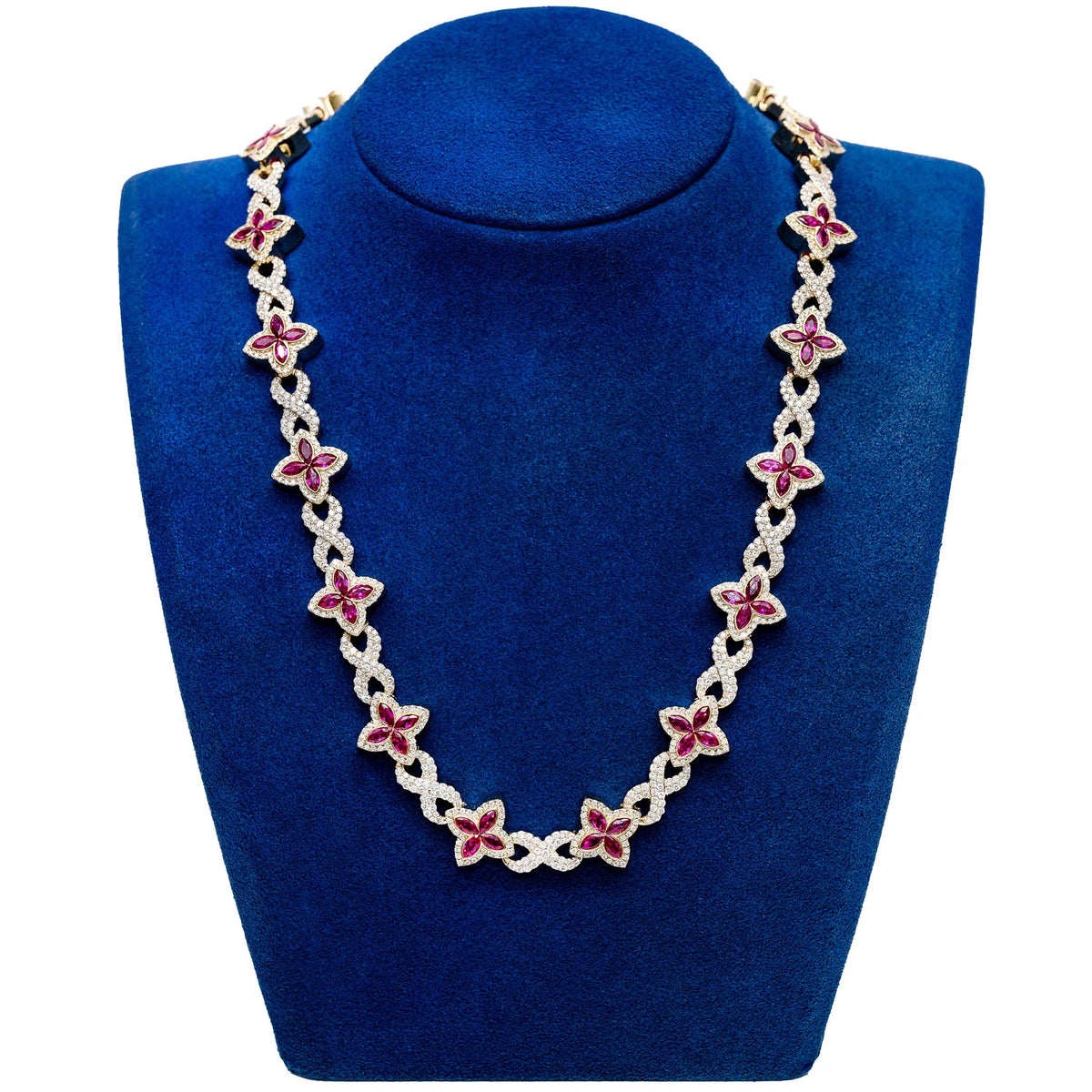 Ruby Diamond Marquise Flower Infinity Link Necklace