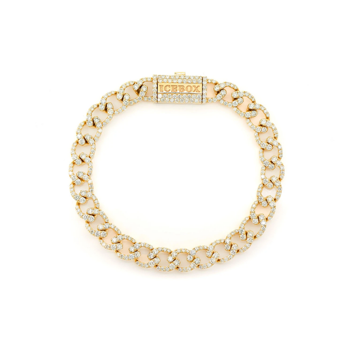 Elongated Cuban Diamond Bracelet in 14K yellow gold, 8mm / 6.25ctw width, front view