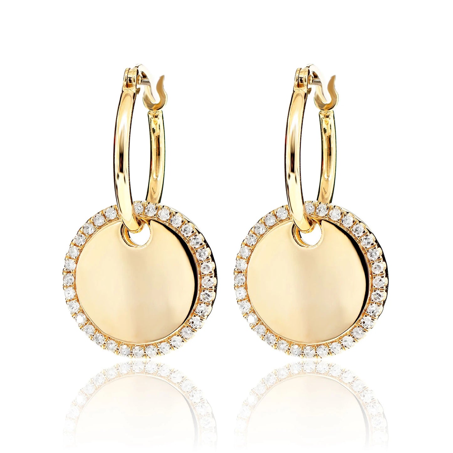 Diamond Dangling Halo Disc Hoop Earrings
