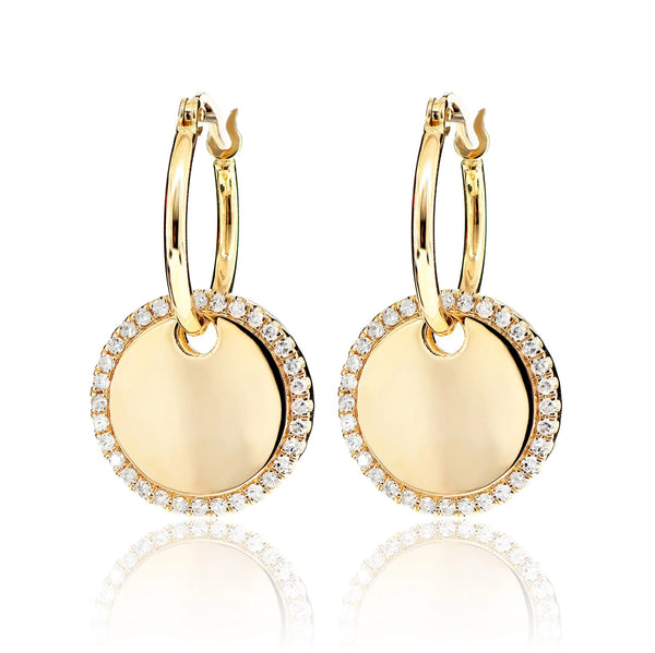 Diamond Dangling Halo Disc Hoop Earrings