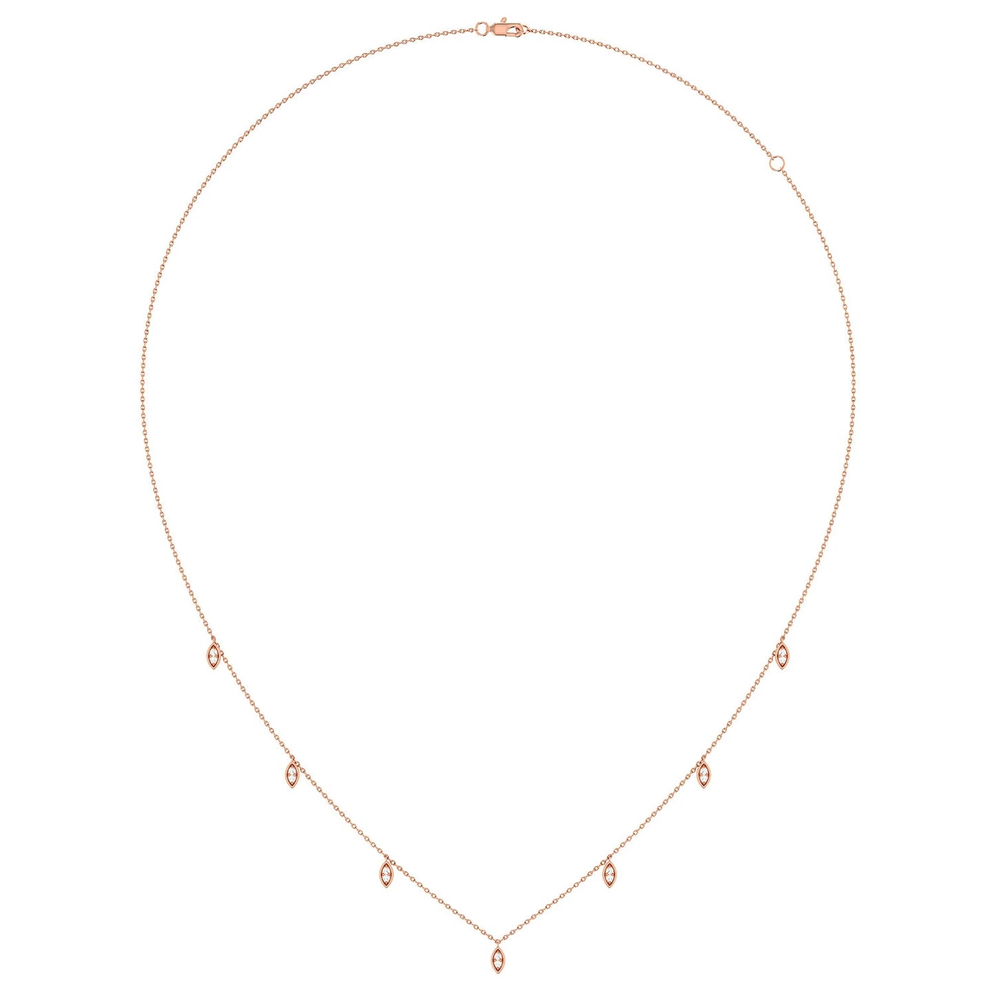 Marquise Diamond Station Necklace in 14K rose gold, angled view