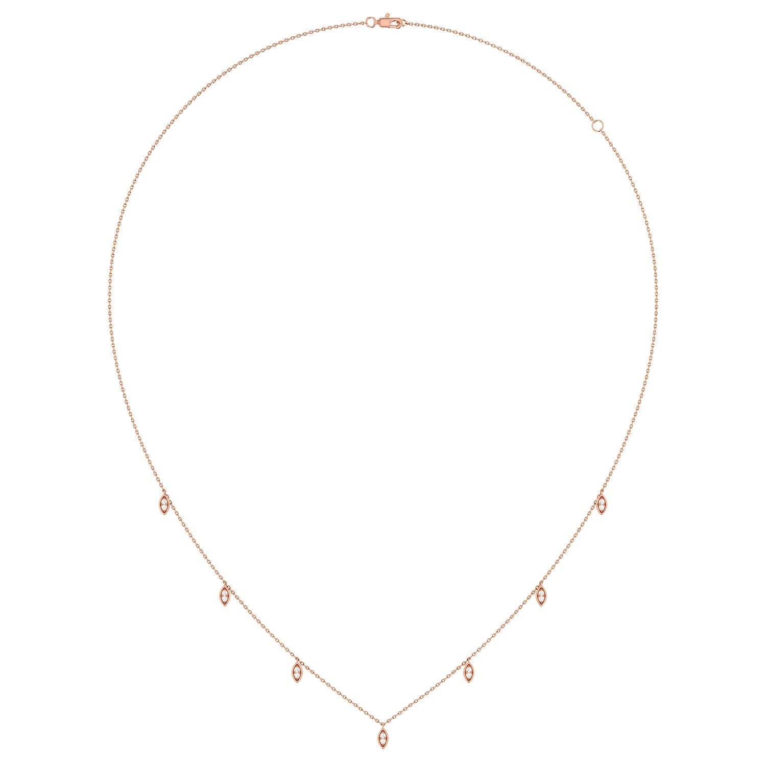 Marquise Diamond Station Necklace in 14K rose gold, angled view