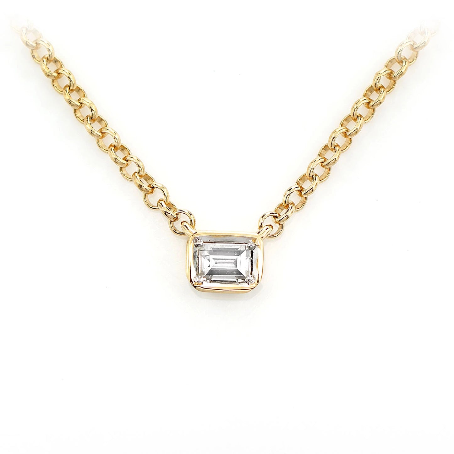 Baguette Solitaire Diamond Pendant in 14K yellow gold, front view