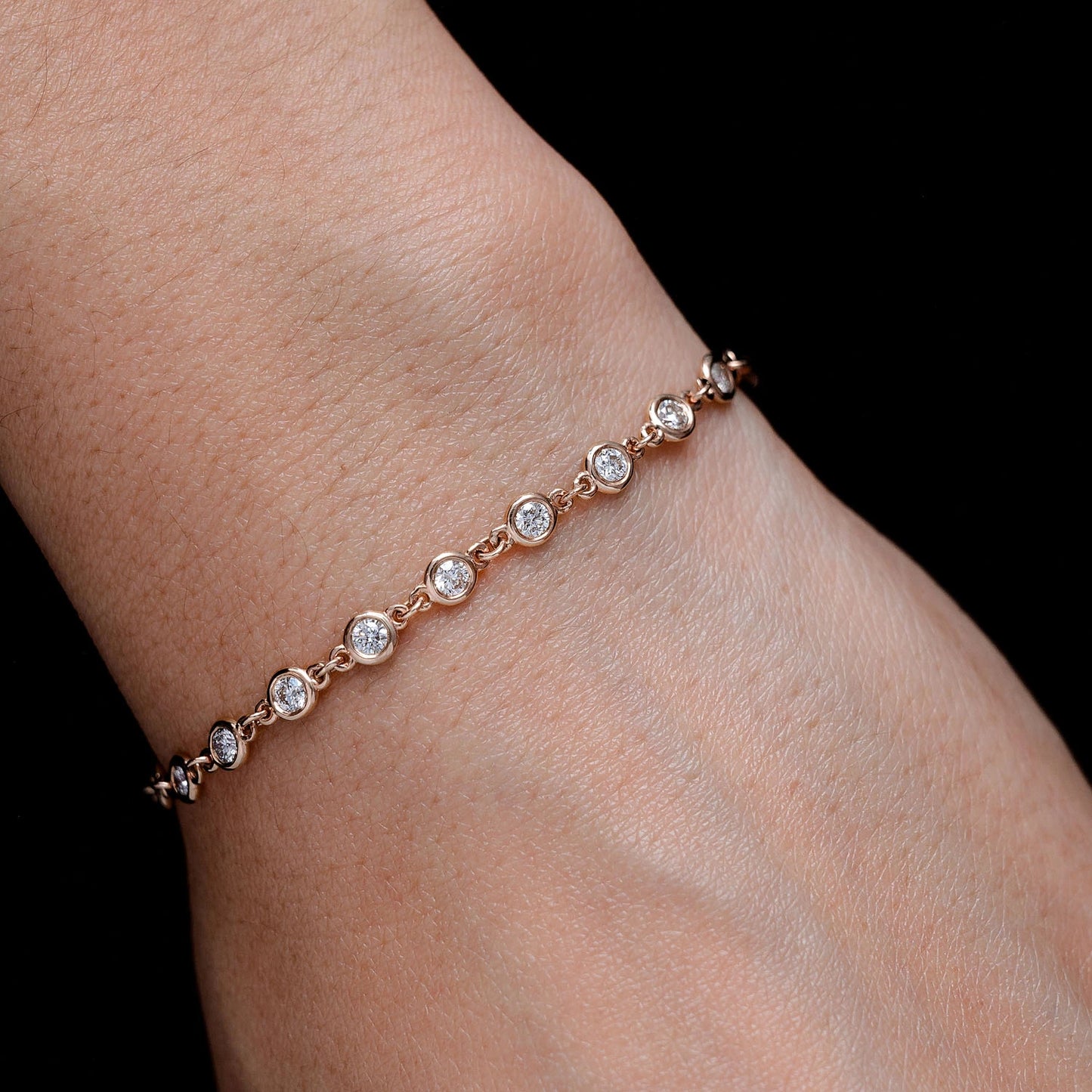 Elongated Bezel Rolo Diamond Bracelet in 14K rose gold, 0.70ctw, alternate view