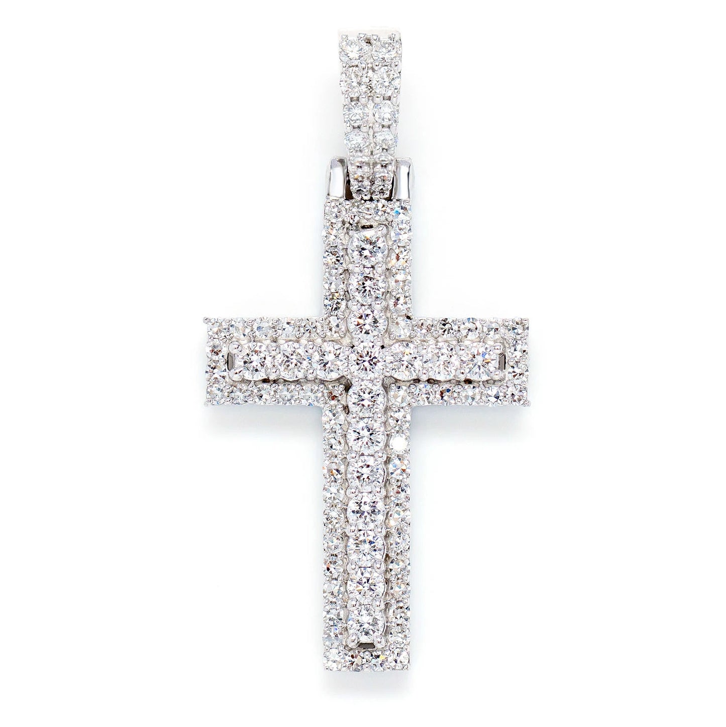 Sterling Silver Small Single 2 Layer Cross Lab Diamond Pendant