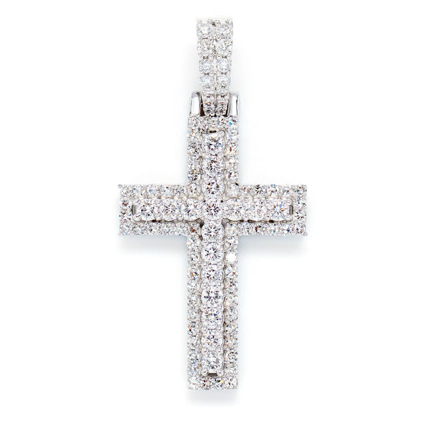 Sterling Silver Small Single 2 Layer Cross Lab Diamond Pendant
