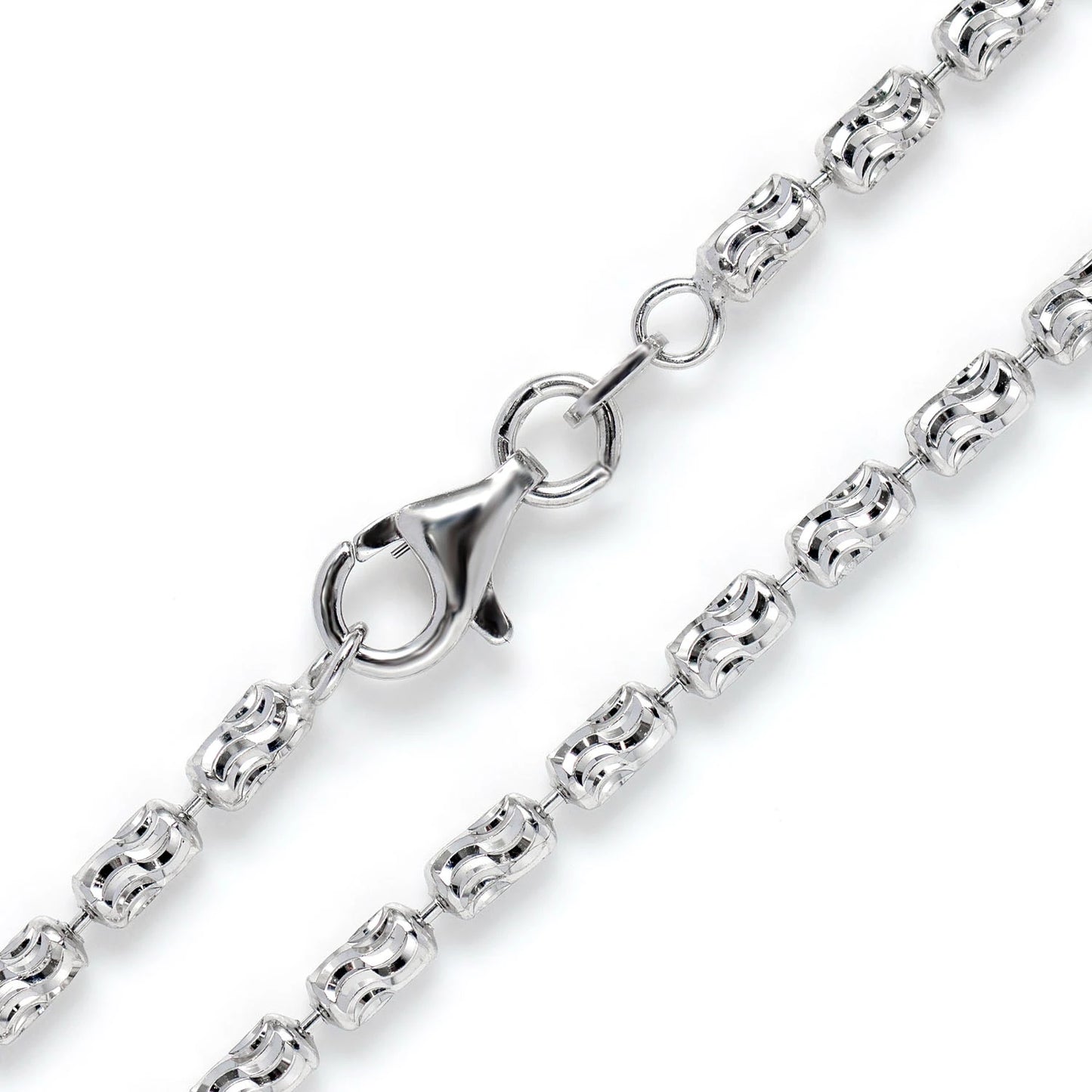 Sterling Silver Beaded Swirl Chain in 925 sterling silver, 2.5mm width, angled view