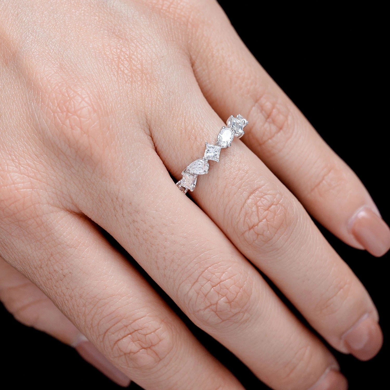 Seven Stone Multi-Shape Diamond Band in 14K white gold, alternate view