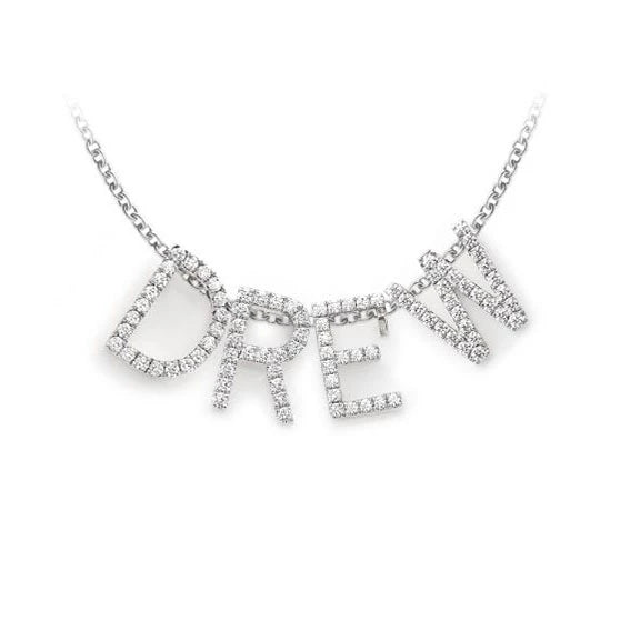 Letter & Number Pendant in 14K white gold, angled view