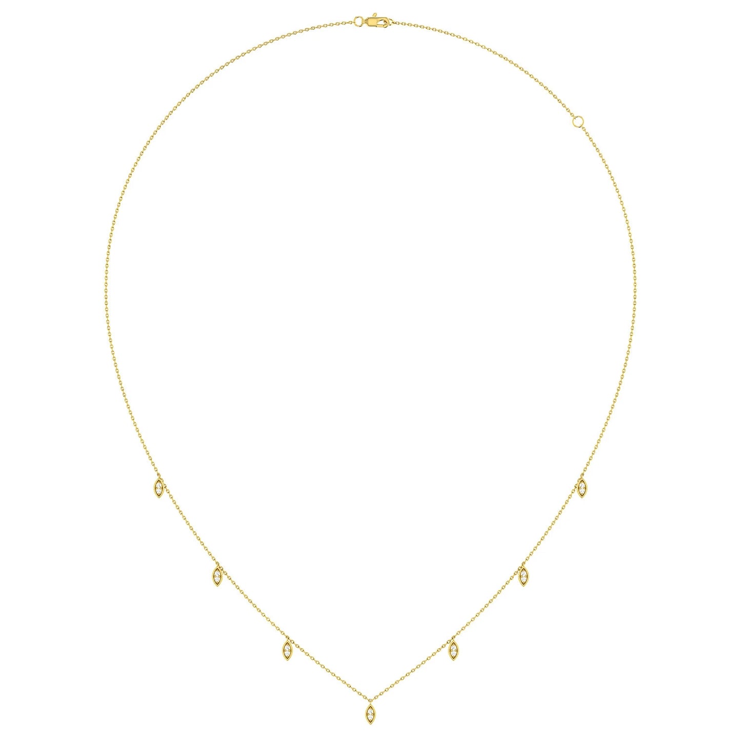 Marquise Diamond Station Necklace in 14K yellow gold, angled view