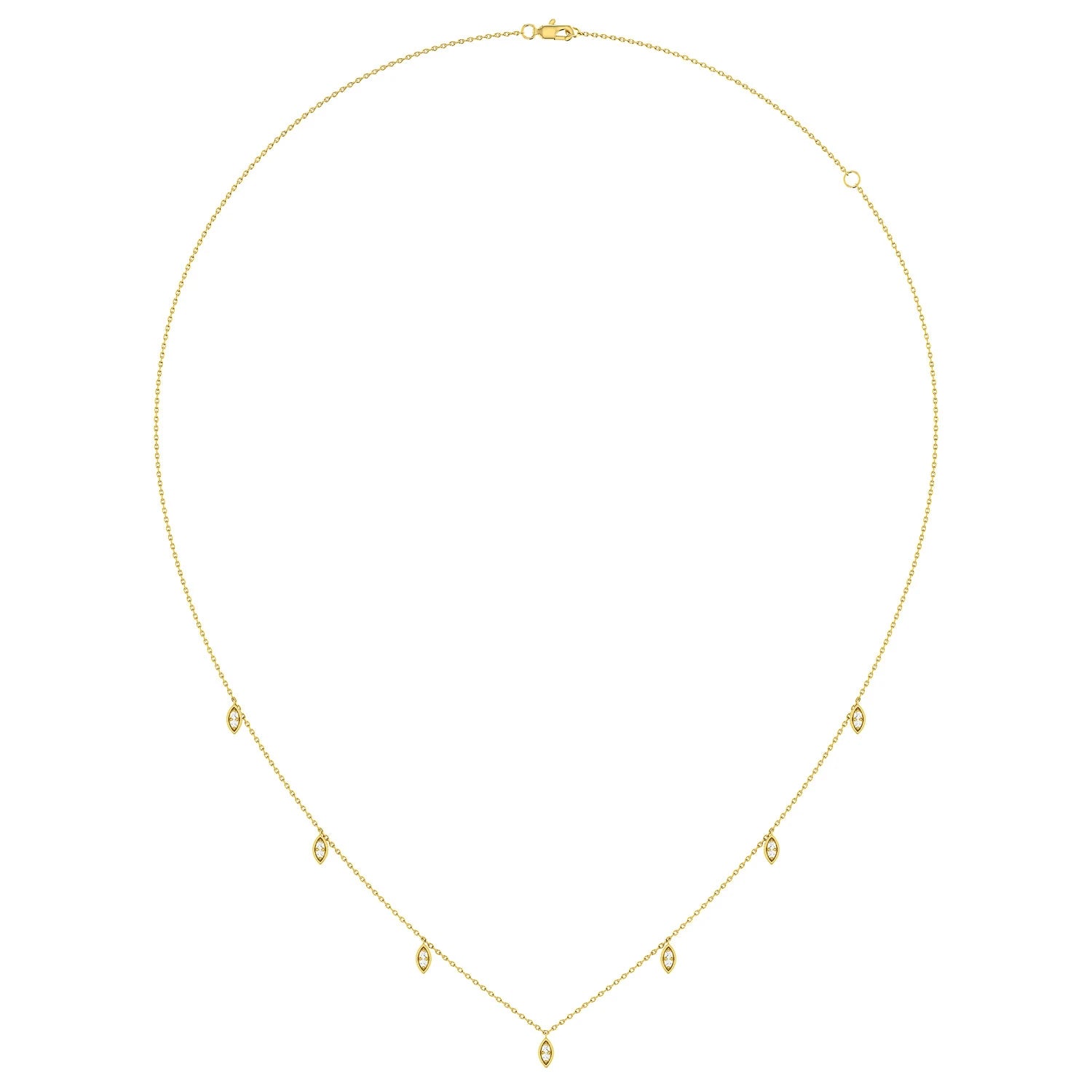 Marquise Diamond Station Necklace in 14K yellow gold, angled view