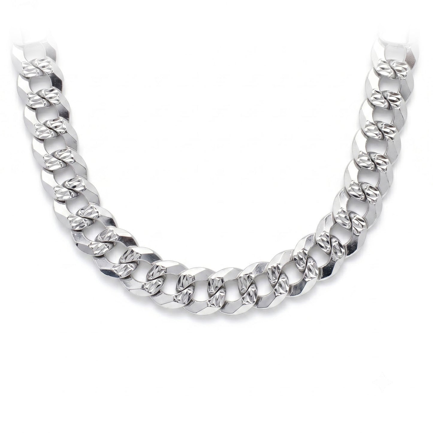 Sterling Silver Flat Curb Chain in 925 sterling silver, 7.5mm width, front view