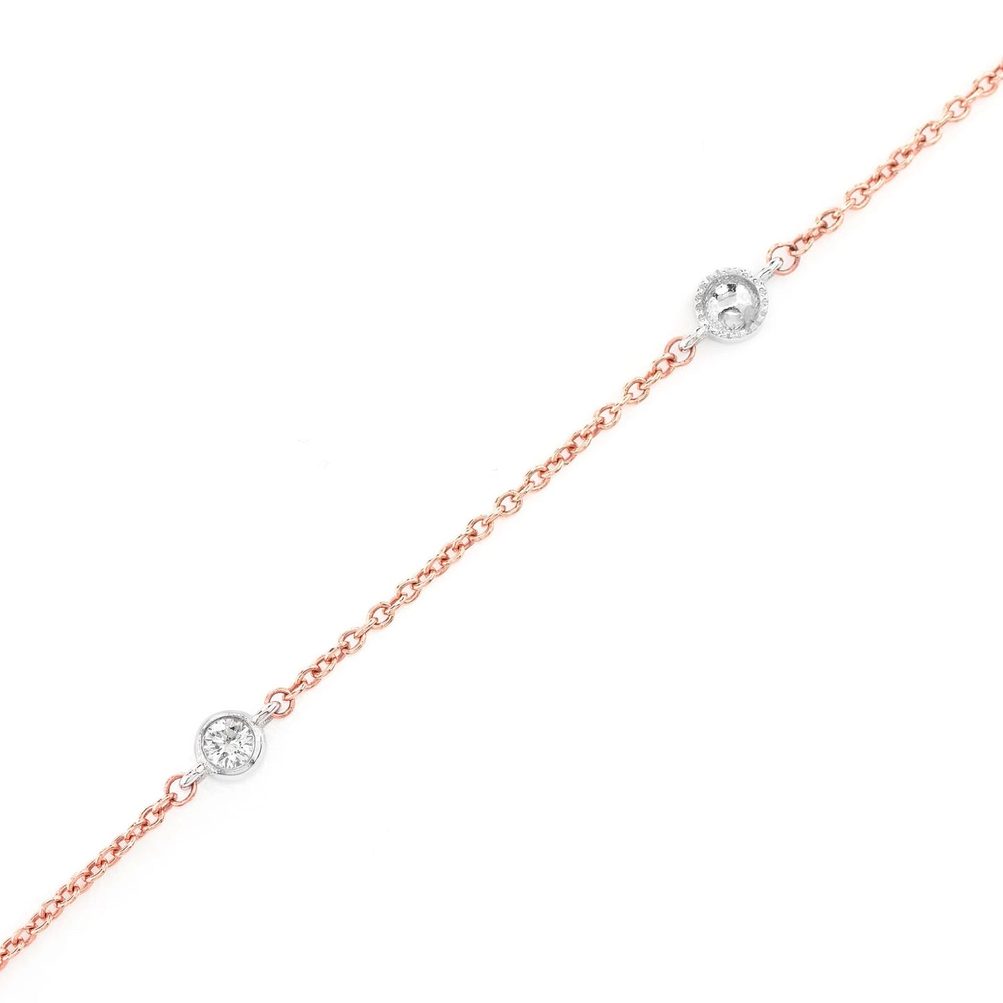 Bead & Bezel Diamond Bracelet in 14K rose gold, 0.10ctw, angled view