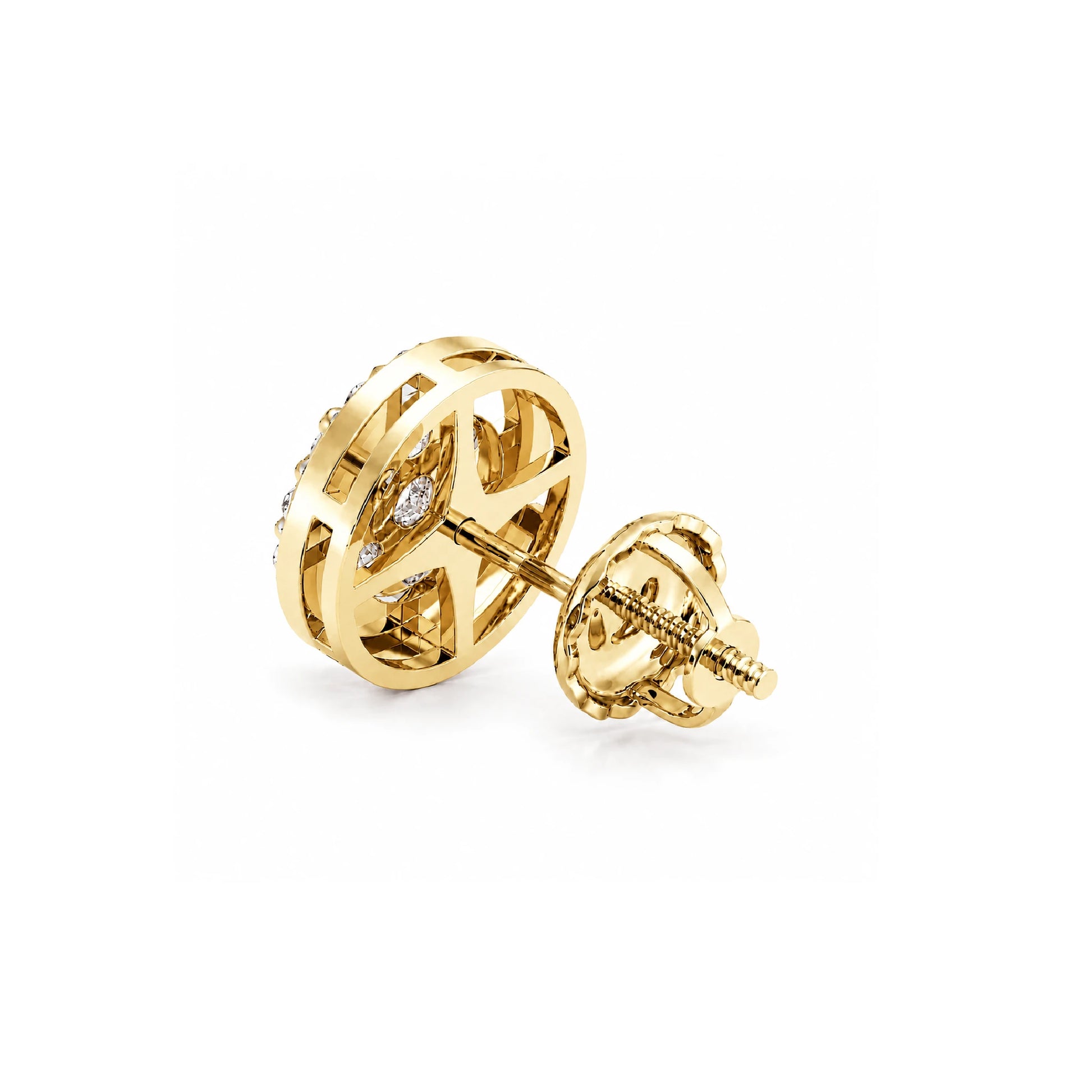 Halo Flower Diamond Studs in 14K yellow gold, 1.00ctw, side view