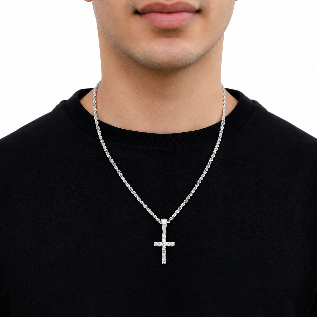 Miracle Diamond Cross in 14K white gold, angled view