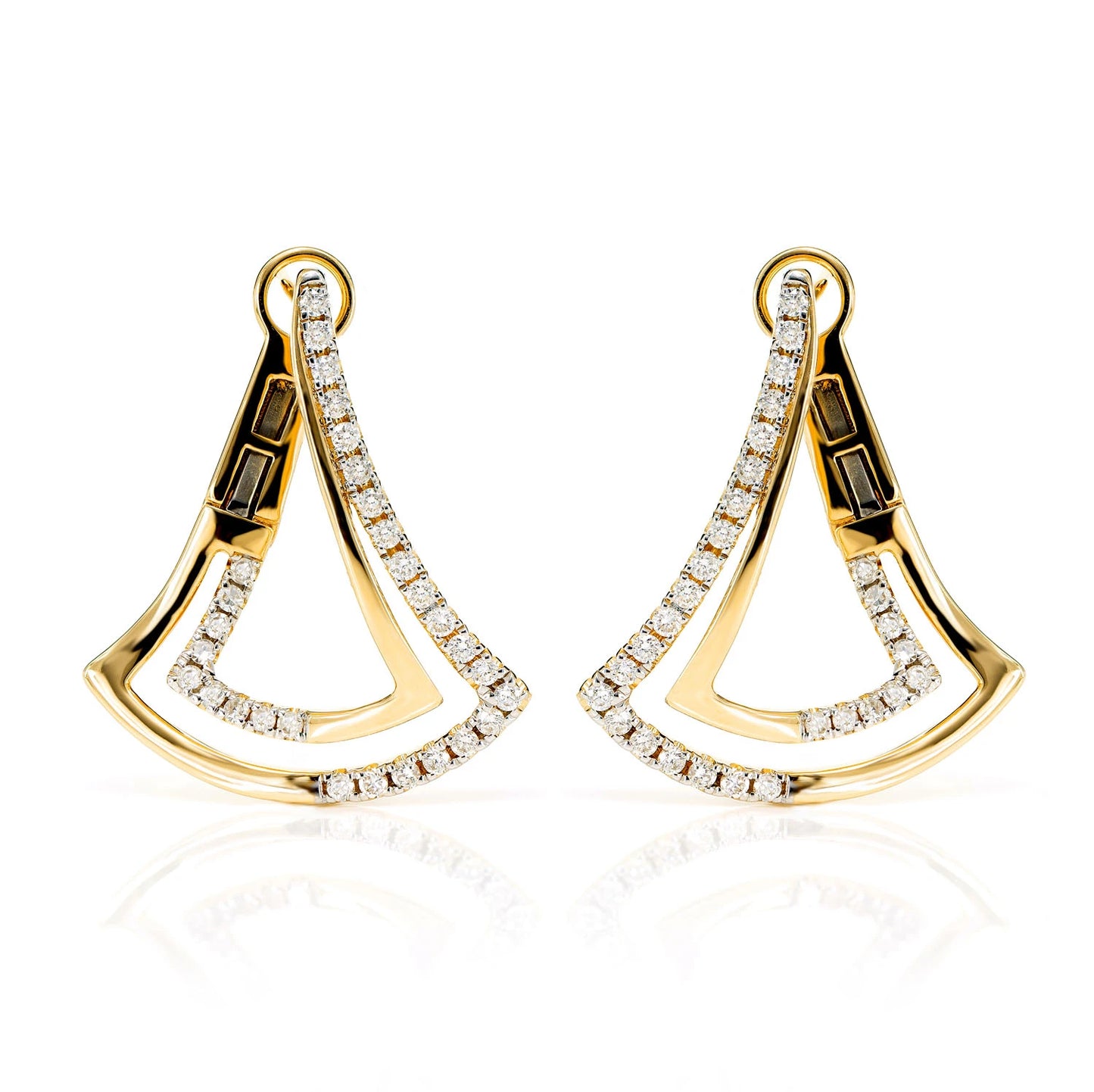 Two Row Chevron Diamond Half Hoop Earrings