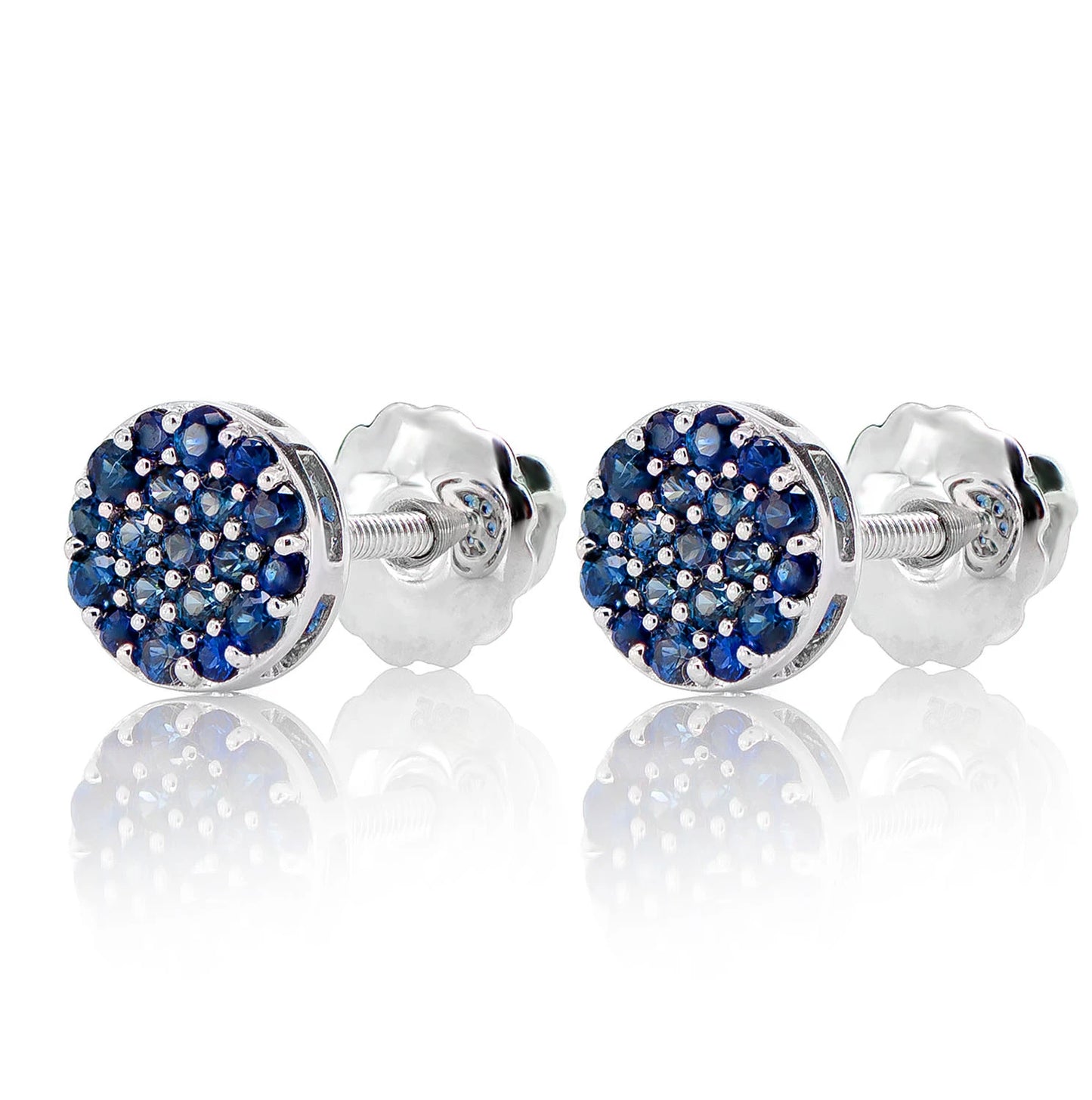 Round Sapphire Cluster Diamond Stud Earrings