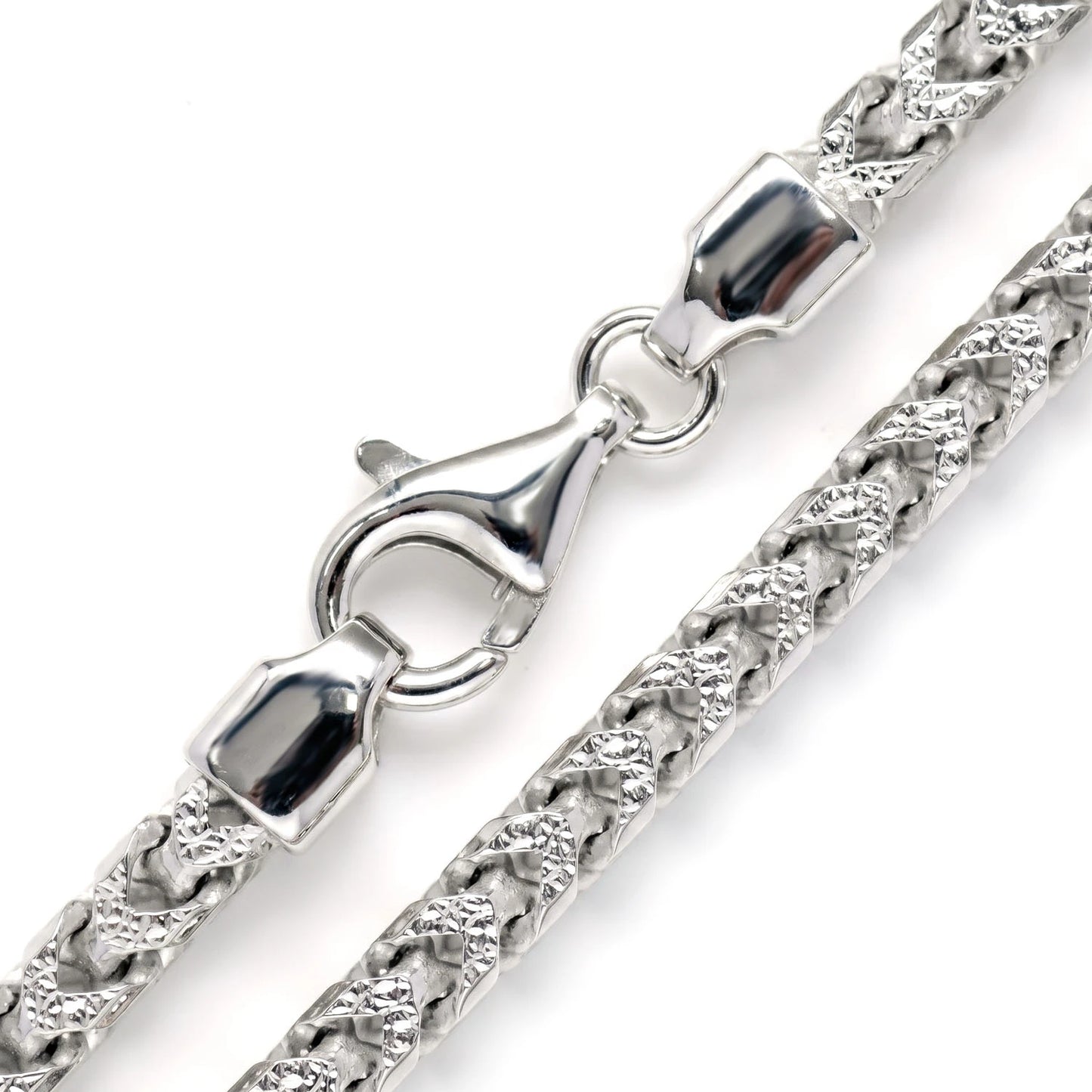 Sterling Silver Franco Chain in 925 sterling silver, 4.5mm width, angled view