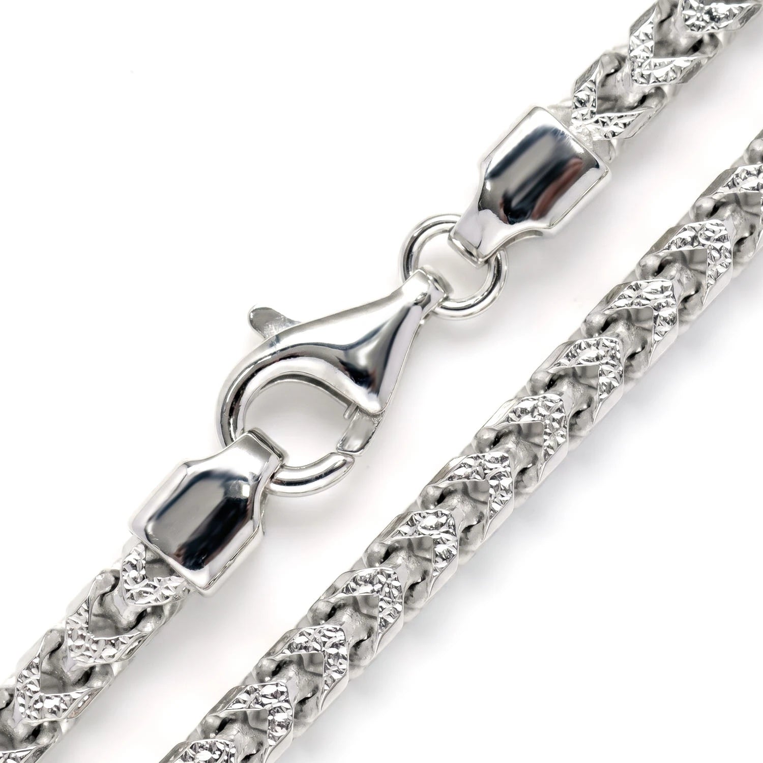 Sterling Silver Franco Chain in 925 sterling silver, 4.5mm width, angled view