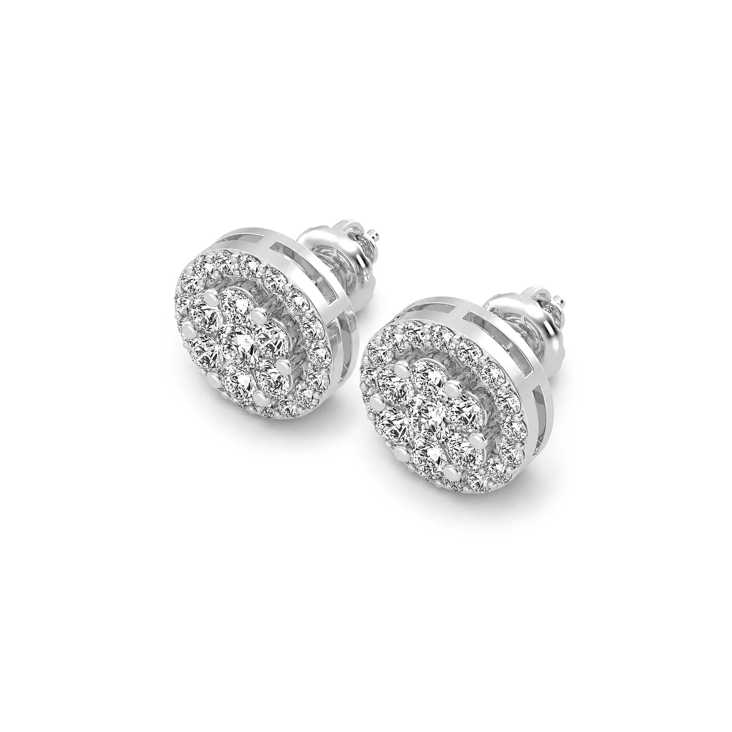 Halo Flower Diamond Studs in 14K white gold, 3.00ctw, angled view